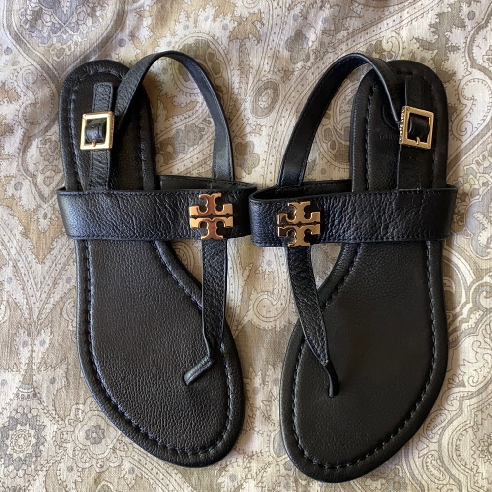 Tory Burch black sandals with gold hardware